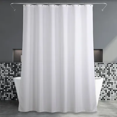 Productafbeelding van Witte douchegordijn van linnen, schimmelwerend, wasbaar, waterafstotend polyester – elegant en decoratief douchegordijn voor de badkamer – 200 x 183 cm
