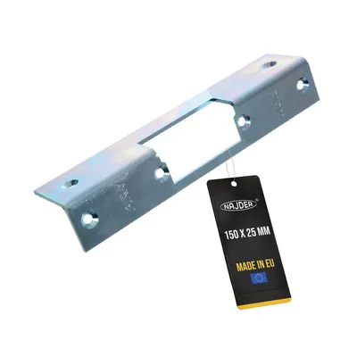 Produktbild von NAJDER Tür-Winkelschließblech universal rechts/links, verzinkter Stahl, für BRIMA-Türöffner, 150x25mm, für symmetrische Türöffner, Perfekt für den Einsatz mit Aluminium-, Stahl- oder PVC-Profilen