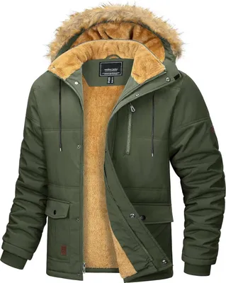 Produktbild von Herren Winter Parka Jacke wasserabweisende Fleecejacke M Armeegrün