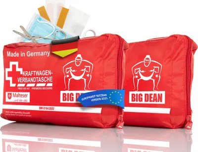 Produktbild von BigDean 2x Verbandskasten GERMANY in rot – Verbandstasche nach DIN 13164:2022 - Erste Hilfe Set für das Auto europaweit einsetzbar