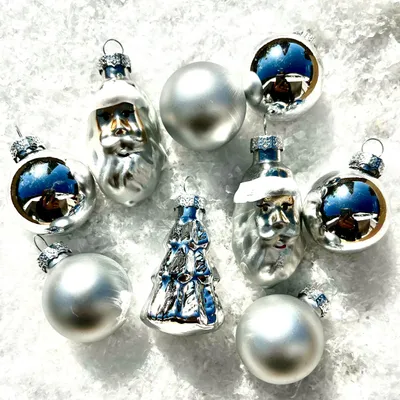 Produktbild von 9er Set Baumschmuck aus Glas 2 x 3 cm silber-glänzend-. Christbaumschmuck – Baumhänger – Weihnachtsbaumschmuck aus Glas