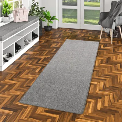 Produktbild von Velours Läufer Teppich Joy Meliert Grau, Größe:80x400 cm