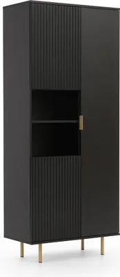 Produktbild von Standregal Nubia R3D Bücherregal 3-türig Push to Open system Schrank mit gefräste Fronten Metallbeine (Schwarz + goldene Beine)