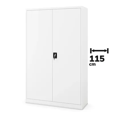 Produktbild von Büroschrank Aktenschrank XXL Metallschrank Flügeltüren Stahlblech Pulverbeschichtung 185 cm x 115 cm x 40 cm Farbe: Weiß