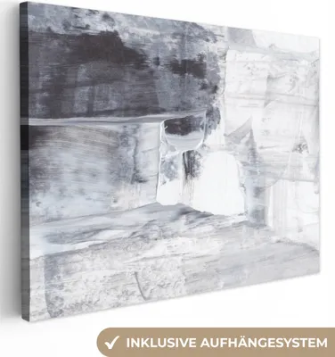 Produktbild von MuchoWow® - Leinwandbilder - Kunst - Farbe - Weiß - Schwarz - Grau, Wandbild, Wanddeko Bilder Wohnzimmer, 120x90 cm