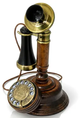 Produktbild von Opis Technology 1921 Cable Modell C — Candlestick Retro Telefon aus Holz, Nostalgie Festnetztelefon mit Wählscheibe (inkl. */#) und Metallklingel (Ohne Bluetooth)