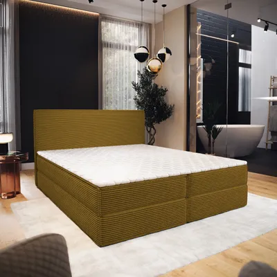 Produktbild von Masseno Boxspringbett PELLIO 140x200 cm Komplett-Set mit Bonell Matratze und Topper, Polsterbett mit Bettkästen -Gelb, POSO 01