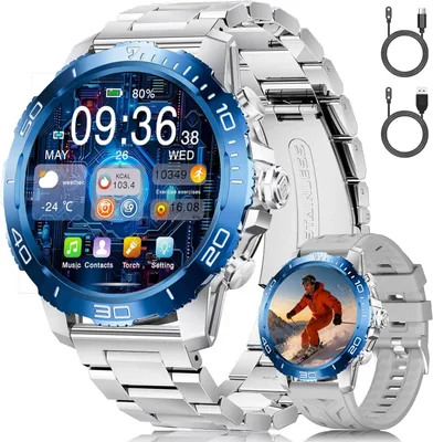 Produktbild von Herren Smartwatch 1.43" AMOLED mit Bluetooth-Anruf,120 Sportmodi, 800mAh,IP68 wasserdicht, Fitnessuhr mit Herzfrequenz & Schlafmonitor für Android iOS