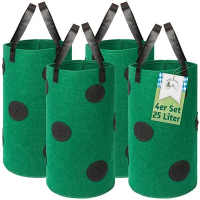 Produktbild von TTL GARDEN 4x 25L Pflanzsack hängend stehend Erdbeer Pflanztasche grün