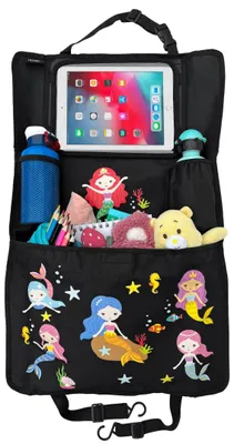 Obrázek produktu pro 1x dětský organizér na opěradlo auta s nastavitelnou kapsou na tablet s dotykovou fólií do 20" - motiv mořské panny - univerzální - 70x45cm - včetně termoobalu + strečového síťovaného vaku