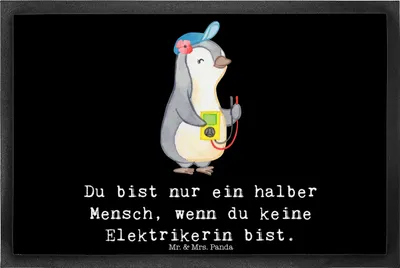 Produktbild von Mr. & Mrs. Panda Fußabstreifer Elektrikerin Herz 40 x 60 cm - Schwarz - Geschenk, Sauberlaufmatte, Bodenvorleger, Spruch, Ausbildung, Gummimatte, Gesellenprüfung, Lustig