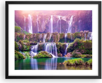 Produktbild von Gerahmtes Poster - Schwarzer Rahmen - Wasserfall Natur - 50x40 cm - Wand Bild - Wanddeko - Wandbilder - Kunstposter - Wandposter - Bilderrahmen - Bilder - Kunstdruck - Wandbild - P2BAA50x40-3893