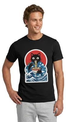 Produktbild von Spreadshirt Ramen Katze | Schwarze Katze Im Japan-Look Männer T-Shirt, S, Schwarz
