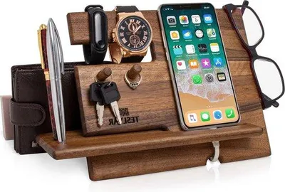 Produktbild von Walnotenhout Telefonhalter mit Organizer für Männer