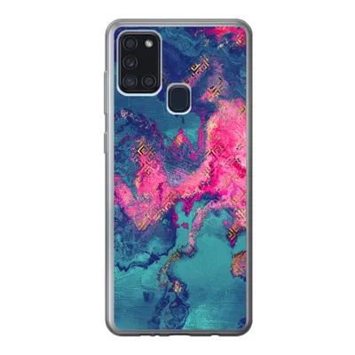 Produktbild von MuchoWow® Handyhülle Schutzhülle Hülle für Samsung Galaxy A21s Marmor - Farbe - Rosa - Blau Silikon Softcase Handy Hülle - Hartschale