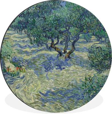 Produktbild von MuchoWow® Aluminium Wandkreis Der Olivenhain - Gemälde von Vincent van Gogh Ø 90 cm Wanddeko Modern Wohnzimmer - Mauerkreis - Wandbilder - Runde Bild - Bild aus Aluminium - Schlafzimmer - Wohnzimmerdekoration - Wand Dekoration