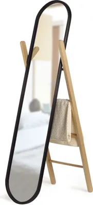 Produktbild von Umbra Furniture Hub Flur Spiegel, Standspiegel, mit Gummirand, Eschenholz und Spiegelglas, Schwarz / Natur, 358375045