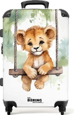 Produktbild von NoBoringSuitcases.com Koffer Mittelgroß 67x43x25 cm, Kinderkoffer Tiere: Löwenjunges auf Schaukel, 60L