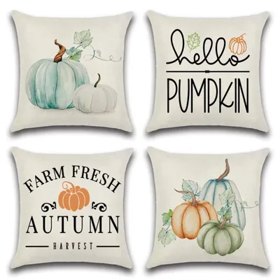 Immagine prodotto di Coperte per cuscini 45x45 cm, tema autunnale, zucche, confezione da 4, cotone e lino