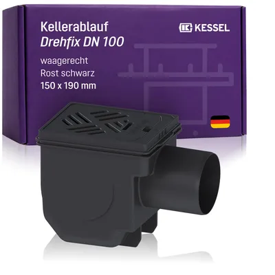 Produktbild von KESSEL Kellerablauf Drehfix DN 100 Typ 5 Schlitzrost Kunststoff schwarz, Bodenablauf mit integriertem Rückstauverschluss 2 Klappen + handverriegelbar
