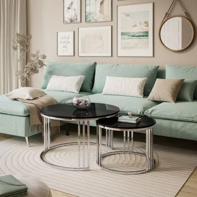 Produktbild von Runder Couchtisch 2in1 LORI silberner Chrom Hochglanz