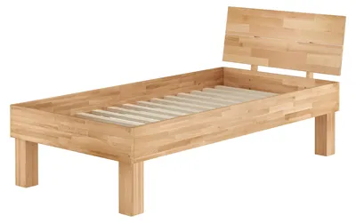 Produktbild von Einzelbett Buche 100x200 stabil hoch Massivholzbett Seniorenbett Zubehör wählbar V-60.81-10Rollrost inkl.