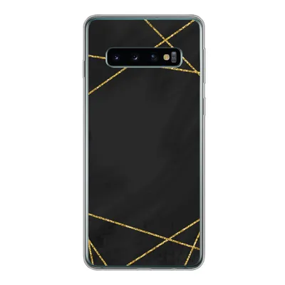 Produktbild von MuchoWow® Handyhülle Schutzhülle Hülle für Samsung Galaxy S10 Geometrisches Muster aus goldenen Linien auf schwarzem Hintergrund Silikon Softcase Handy Hülle - Handytasche