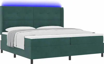 Obrázok produktu pre Posteľ s pružinovým rámom s LED Tmavozelená 200 x 200 cm Zamat