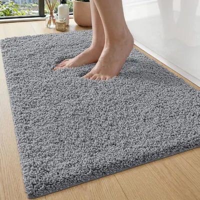 Productafbeelding van Badtapijt, 60 x 90 cm, lichtgrijs, antislip, absorberend, extra dik, wasbaar, zacht