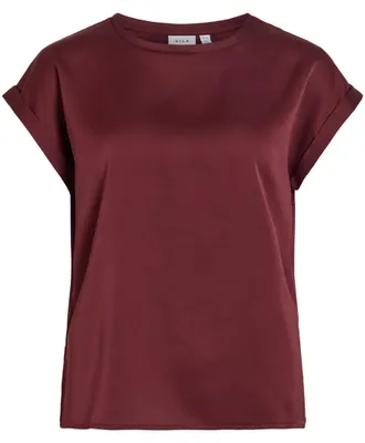 Produktbild von VILA Satin Blusen T-Shirt Kurzarm Basic Glänzendes Oberteil VIELLETTE Größe: 36