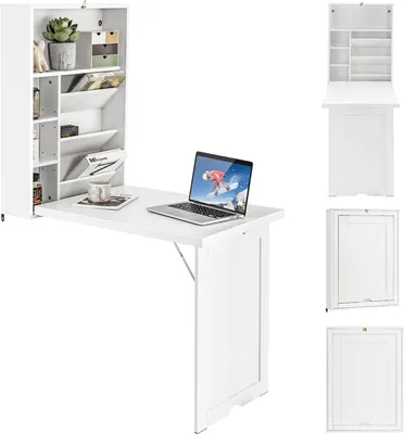 Produktbild von COSTWAY Wandklapptisch mit Stauraum, klappbarer Wandtisch, platzsparender Wand Klapptisch, Schreibtisch Esstisch für Esszimmer Wohnzimmer Küche (Weiß)