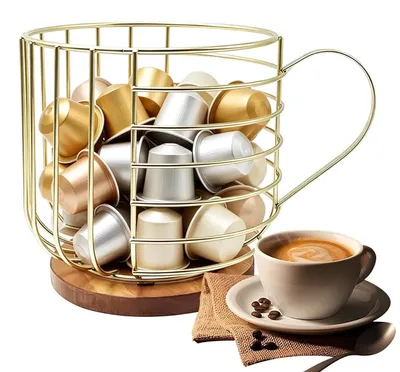 Image de Organisateur pour dosettes de café avec base en bois, idéal pour la cuisine