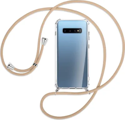 Produktbild von Handykette Backcover-Schutzhülle mit Band (Metall silberfarben) für Samsung Galaxy S10+ / S10 Plus - beige