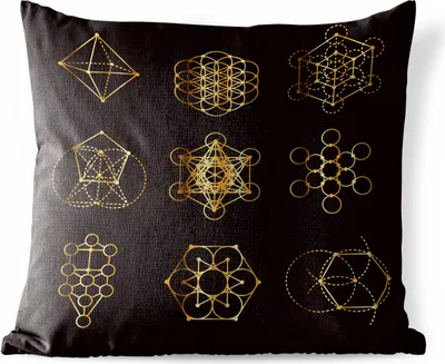 Produktbild von MuchoWow® Outdoor Kissen - Goldene geometrische Formen auf schwarzem Hintergrund - 45x45 cm - Wetterfest - Lounge Kissen - Fotokissen - Dekoratives Kissen