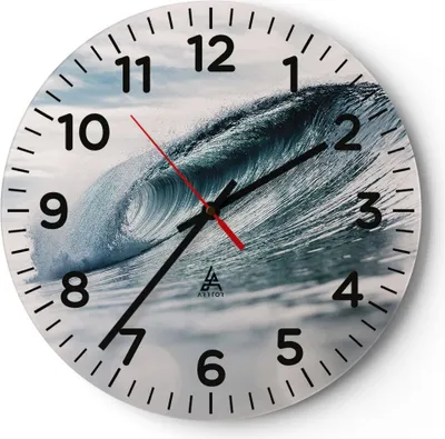 Produktbild von Wanduhr - Rund - Glasuhr - Welle Meer Ozean - 30x30cm - Schleichendes Uhrwerk - Lautlos - zum Aufhängen bereit - Dekoration Modern - Wanddekoration aus Glas - C4AR30x30-4516