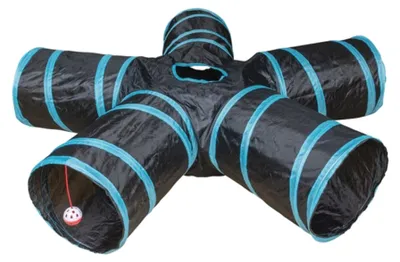 Zdjęcie produktu dla DUVO+ Tunel do zabawy dla kotów z piłką i dzwonkiem w kształcie gwiazdy 100x25cm - niebiesko-czarny, 65379452