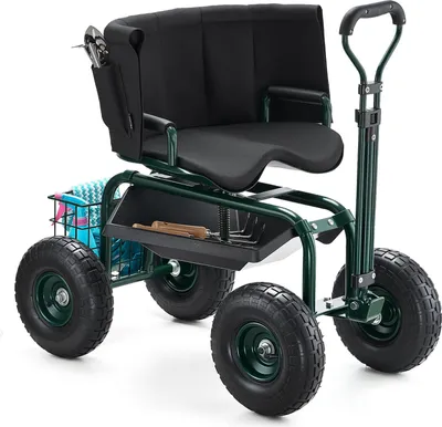Produktbild von VEVOR Mobiler Gartensitz 810x480x690/770 mm, Gartenrollsitz mit höhenverstellbarer & um 360° drehbarer Sitzfläche, Tragkraft 180 kg, Rückenlehne & Werkzeugaufbewahrung, für Garten, Hof, Terrasse
