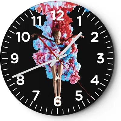 Produktbild von Wanduhr - Rund - Glasuhr - Mädchen bunt Rauch - 40x40cm - Schleichendes Uhrwerk - Lautlos - zum Aufhängen bereit - Dekoration Modern - Wanddekoration aus Glas - C4AR40x40-4505