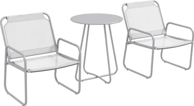 Produktbild von 3Tlg. Bistro-Set, Balkonmöbel-Set Inkl. 1 Tisch, 2 Stühlen, Gartenmöbel-Set, Gartensitzgruppe Für Garten, Terrasse, Mesh, Hellgrau