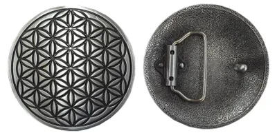 Immagine prodotto di Fibbia per cintura "Fiore della Vita" in lega di zinco color argento, 8 cm