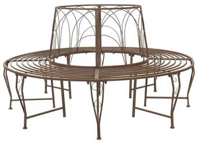 Image de vidaXL Banc en forme d'arbre, 8 places, Ø 160 x 89 cm, acier brun antique, rond