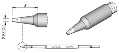 Produktbild von JBC Lötspitze Serie C210, Meißelform, C210021/0,6 x 0,3 mm, gerade, C210021