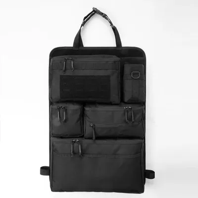 Image de Organiseur de siège arrière de voiture - Pochette de rangement suspendue - Multifonction - Tactique - Polyester - Réutilisable - Noir