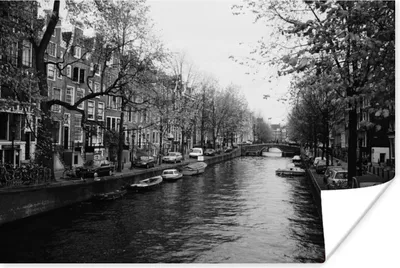 Produktbild von MuchoWow® Poster Amsterdam-Kanal - Schwarz - Weiß 180x120 cm - Fotoplakat