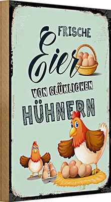 Produktbild von Holzschild Hinweis 20x30cm Frische Eier von glücklichen Hühnern