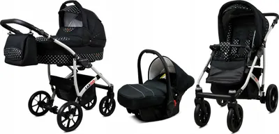 Produktbild von BabyLux® Largo | 3in1 Kinderwagen Set | White Dots | Kombikinderwagen | Kinderwagenset | Buggy +