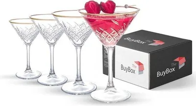 Productafbeelding van Set van 4 elegante vintage martini-glazen met gouden rand - cocktailglazen van 230 ml, geschikt voor elke gelegenheid