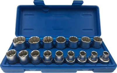 Produktbild von Steckschlüsseleinsätze 12 kant 1/2" VIELZAHN Nuss 8-24 mm Stecknuss Satz 16 tlg
