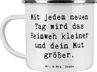 Produktbild von Mr. & Mrs. Panda Teetasse Spruch Heimweh überwinden Mut - Weiß - Geschenk, Emaille Becher, Vertrauem, Zuversicht, Trost, Teebecher, Schmerz des Vermissens, Tasse, Stärke