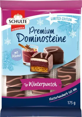 Obrázek produktu pro Schulte Biscuits Premium Domino Winter Punch Hořká čokoláda 175g